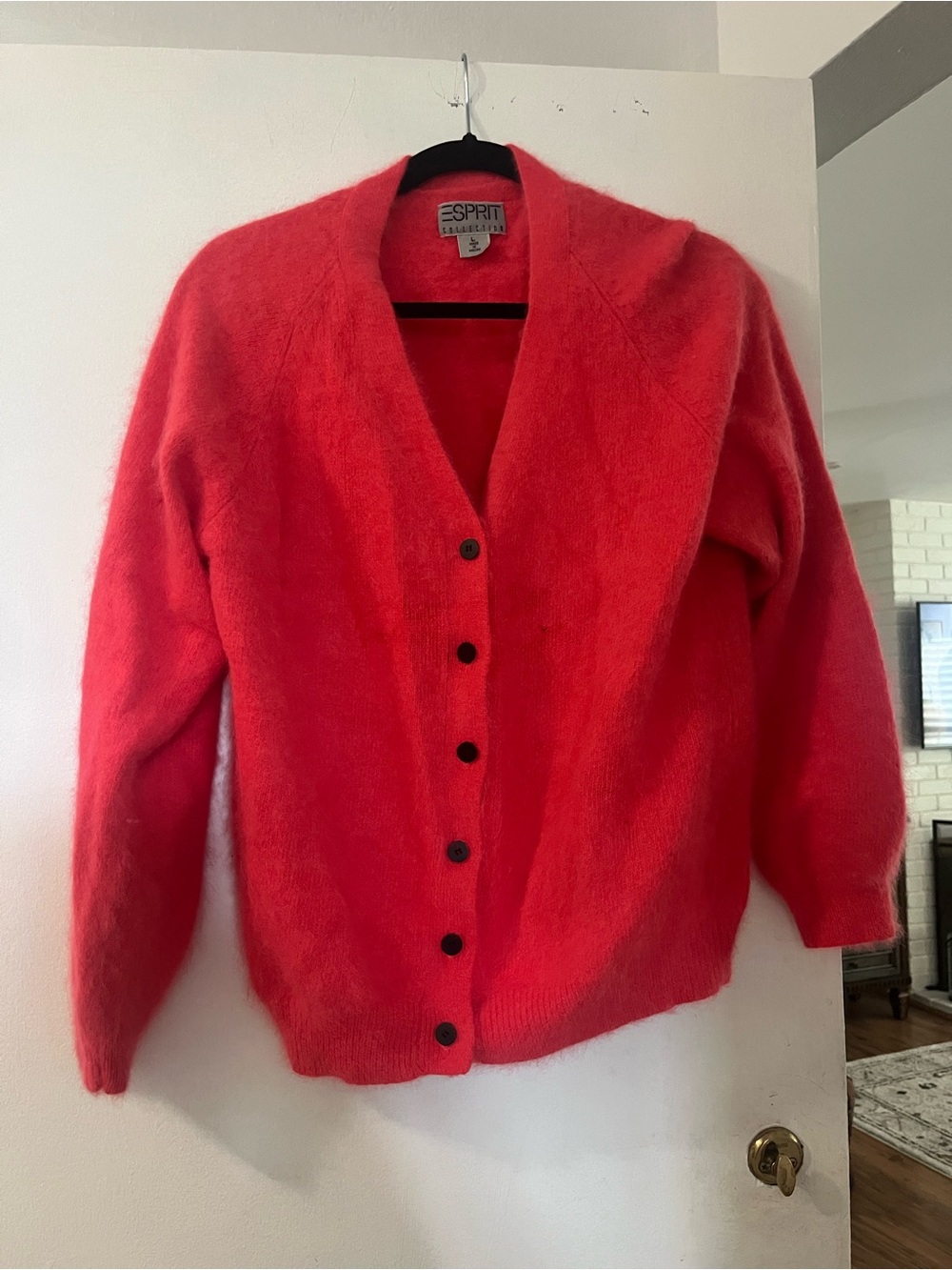 Esprit Bright Red Mohair-Blend Button Cardigan